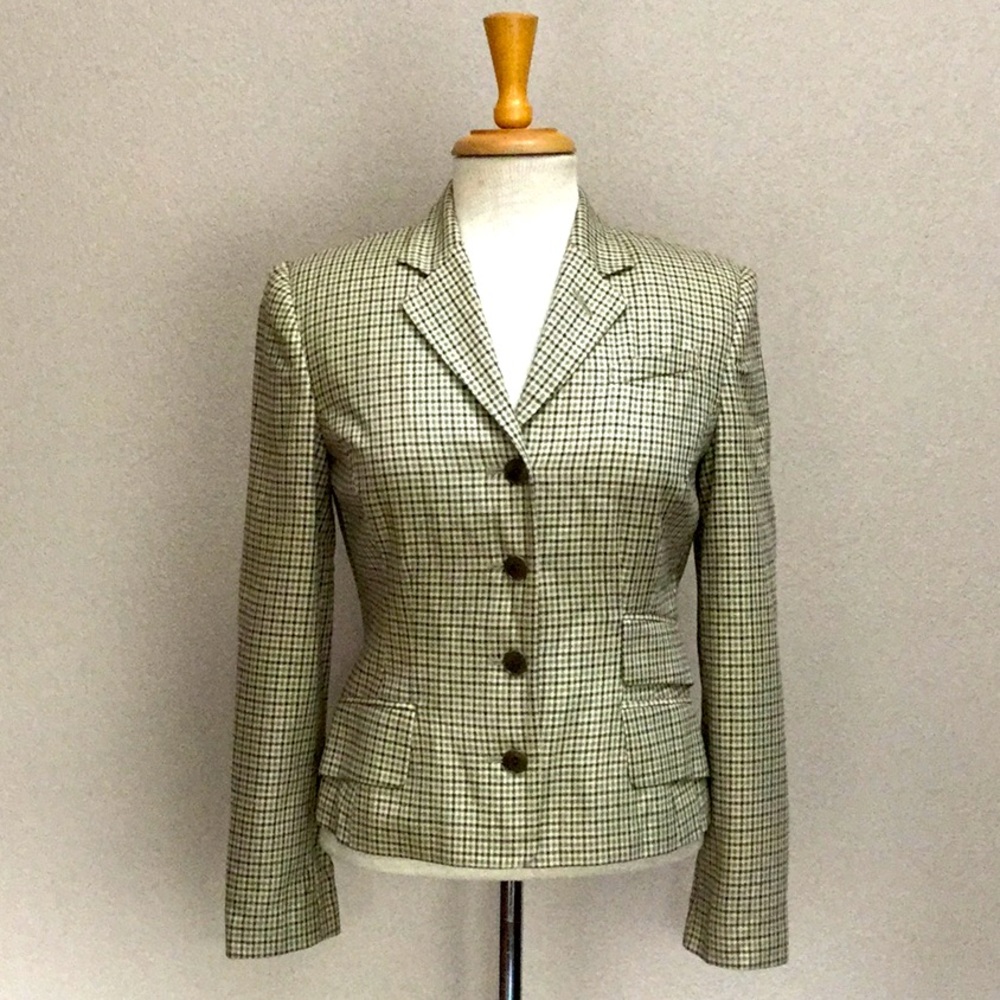 Classic plaid checked fitted wool silk blazer